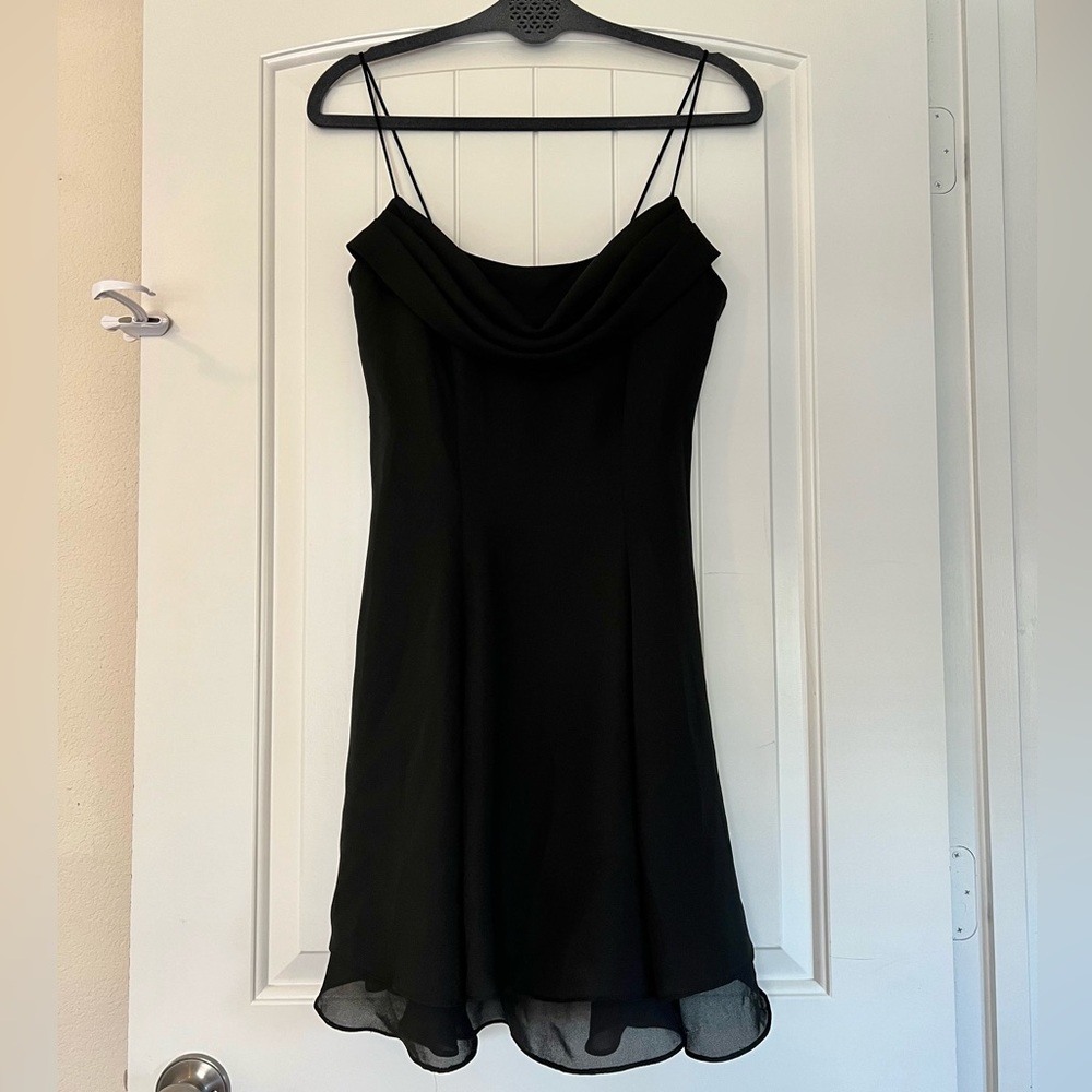 Vintage Faviana New York 90s Black Cowl Neck Layered Mini Dress